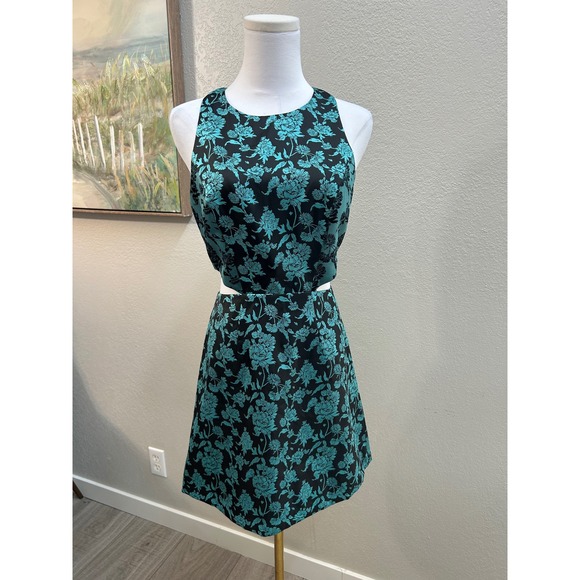 Hutch Anthropologie Teal Floral Jacquard Cut-Out Fit & Flare Mini Dress  Size 4 - Picture 9 of 10